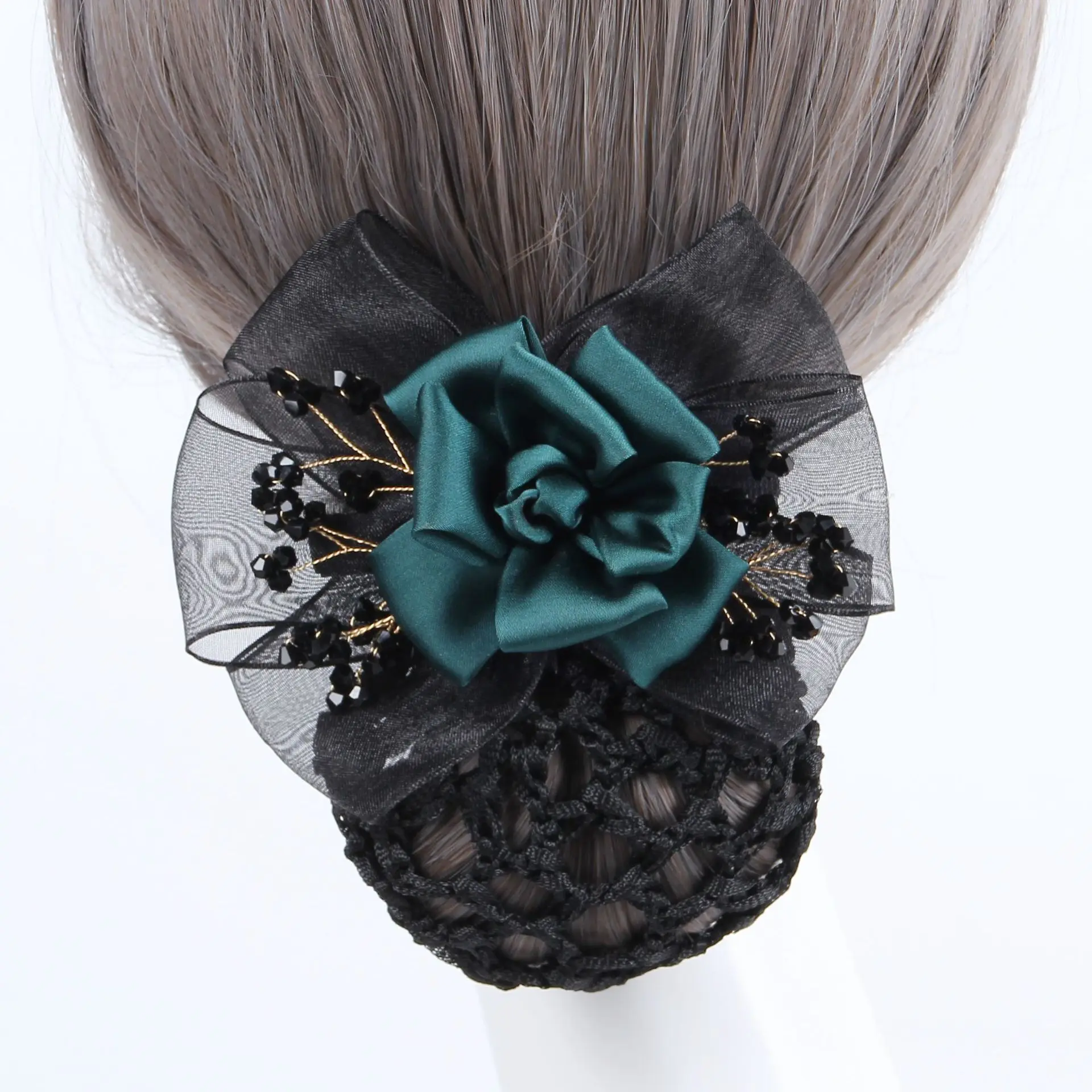 Flower Hair Net Hair Clip, Ponytail Clip with Retro French Style, Handmade Chiffon Headpiece, Feminine Hair Accessory Gift