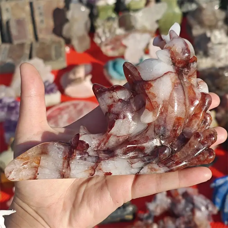 Natural Red Fire Quartz Hematoid Dolphin Carving Crystal Healing Fengshui Gemstones HomeDecoration Holiday Gift 2PCS