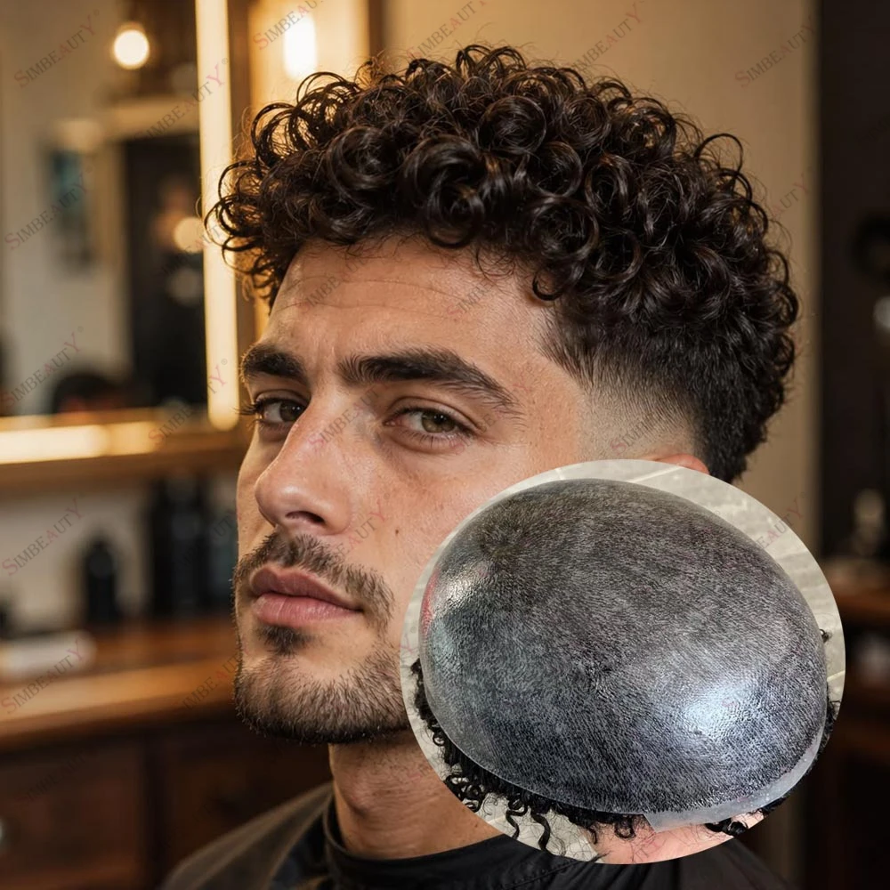 

Super Soft 0.1mm Skin Base Afro Curly 15mm/12mm Human Hair Toupee for Man Brown Grey Hair Capillary Prosthesis Durable Skin Wigs