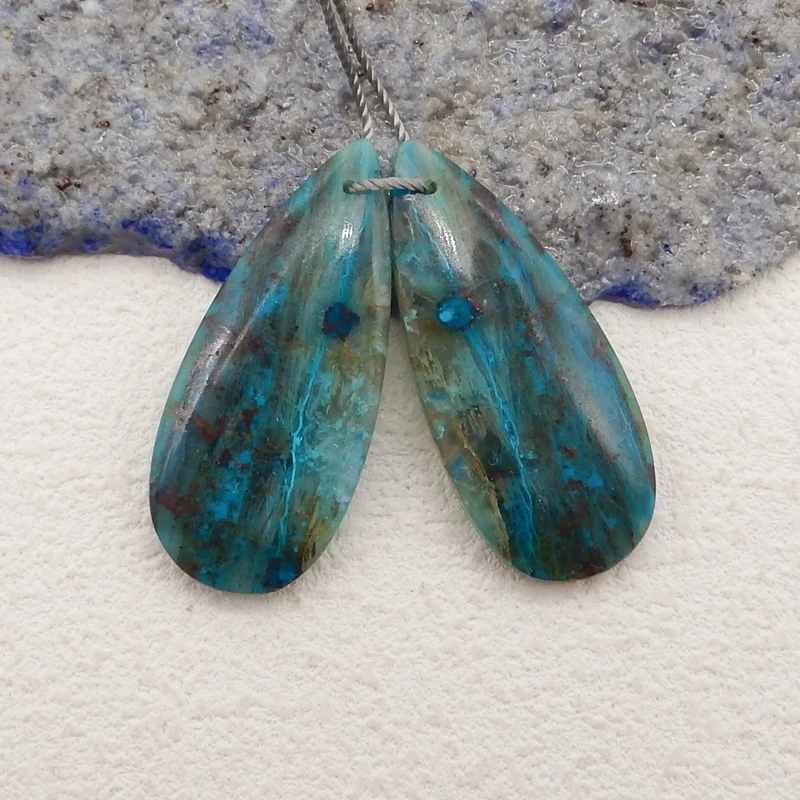 Handmade Natural Stone Chrysocolla Teardrop Water Drop Earring Bead DIY Making Jewelry Finding 35x16x4mm 8g