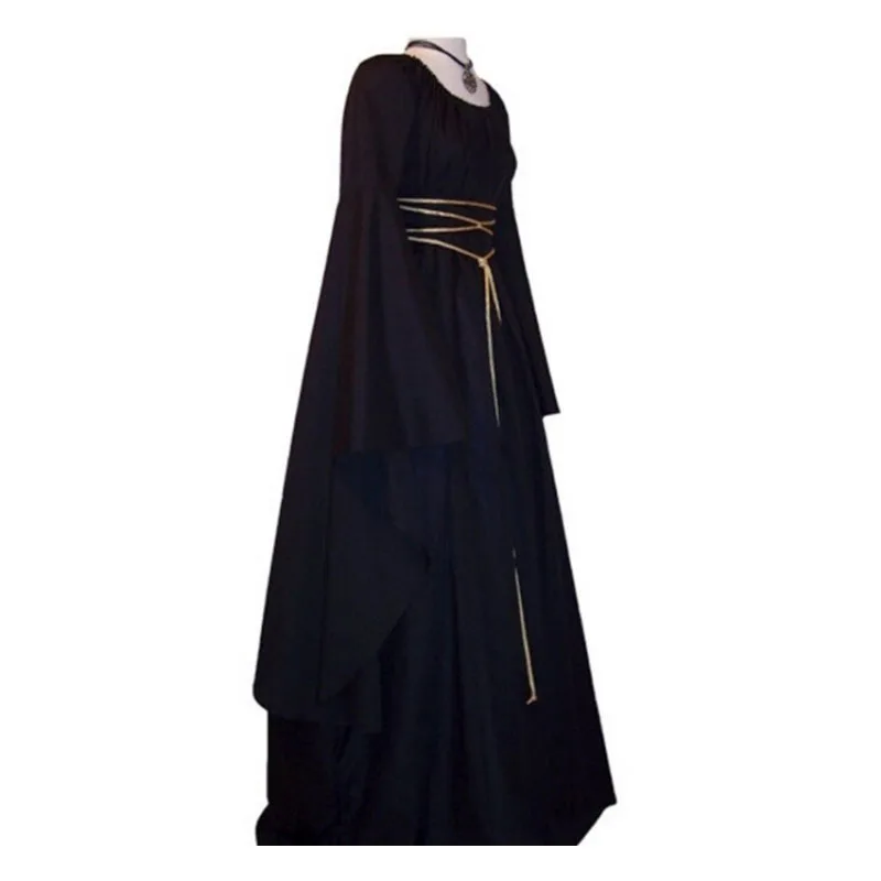 Costumes rétro médiéval d'halloween pour femmes, robe de soirée irrégulière avec ceinture à col rond de sorcière, Costumes Cosplay féminins uniformes de vacances