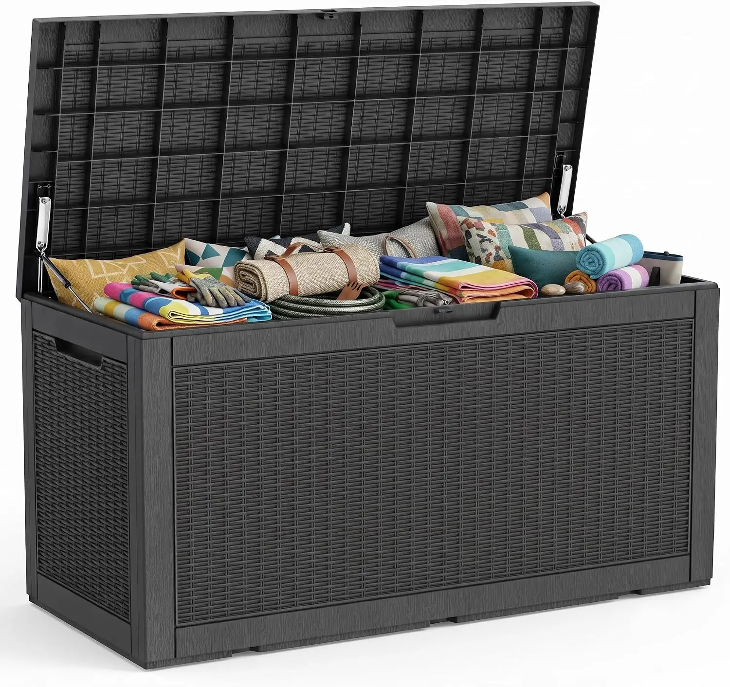 150 Gallon Resin Deck Box, Lockable Patio Outdoor Storage Box for Furniture, Garden Tools and Tools Storage, Waterproof Outside