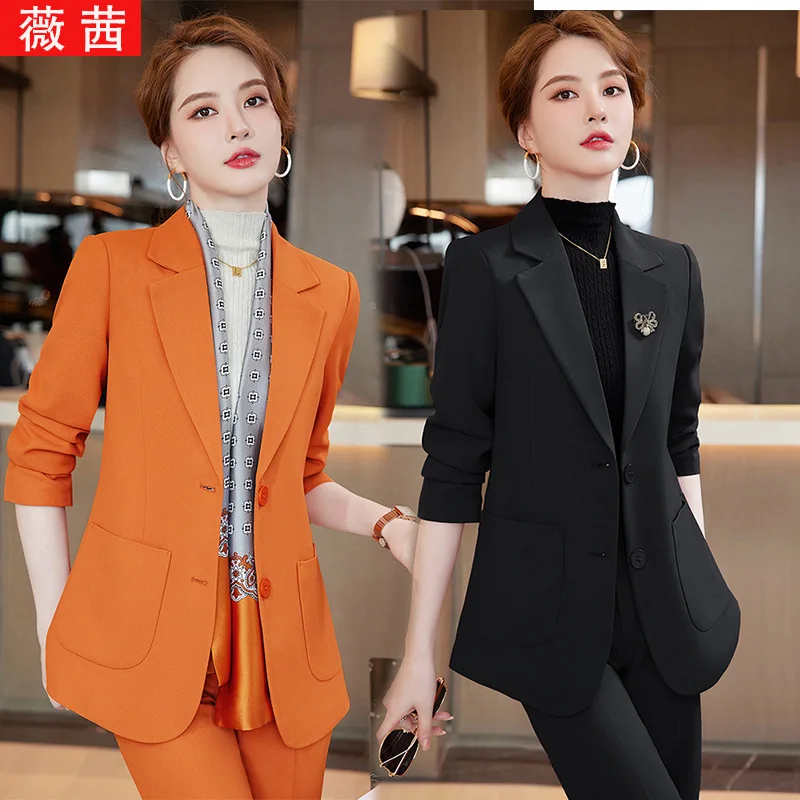 Orange Business Wear Suit Women's Autumn Clothing Temperament Goddess Style Suit Autumn and Winter New High Sense Work Clothes A