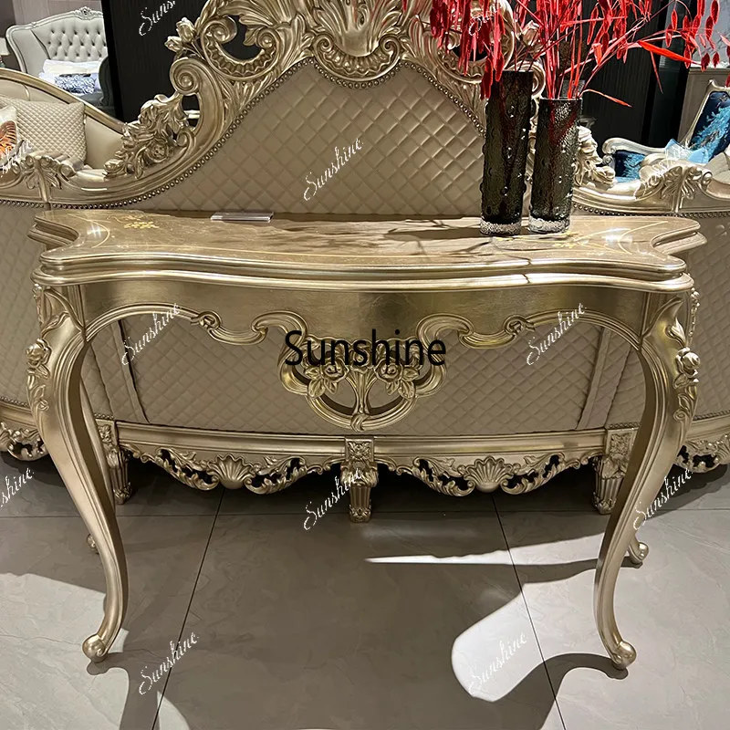 

European-style entrance platform, corridor end view table, high-end silver foil sofa back decoration