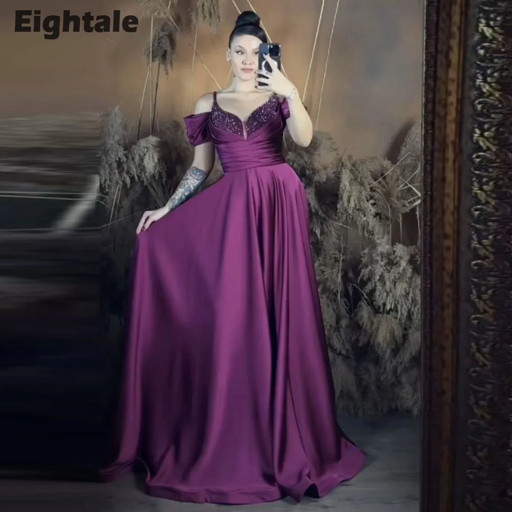 

Eightale Arabic Evening Dresses Spaghetti Strap Custom Made A-Line Satin Purple Prom Gown Wedding Party Dress Ballkleider