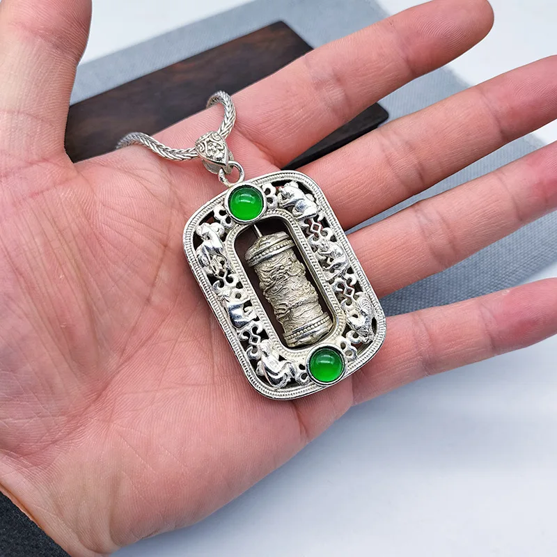 Inlaid Pearl Silver Zodiac Sign Embossed Hollow Fortune Necklace New Men'S Pendant