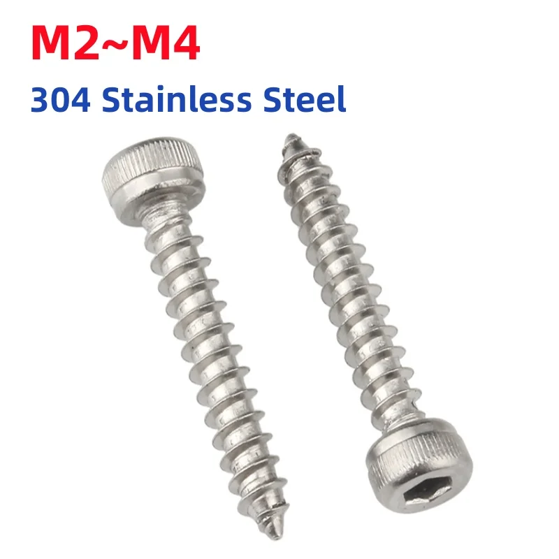 M2 M2.5 M3 M3.5 M4 304 Stainless Steel Hexagon Hex Socket Cap Head Self Tapping Screw Knurled Allen Head For Speaker