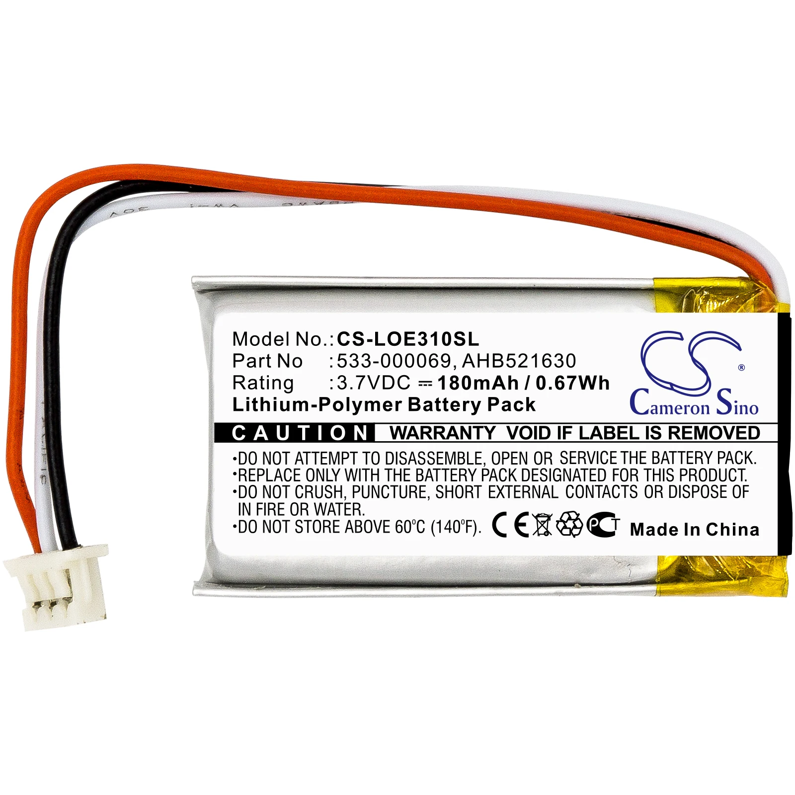 

Cameron Sino Battery For Logitech:533-000069,AHB521630,UE310,UE3500,UE4500,G304,MX Vertical,Wireless Headset H600,A-00031,180mAh