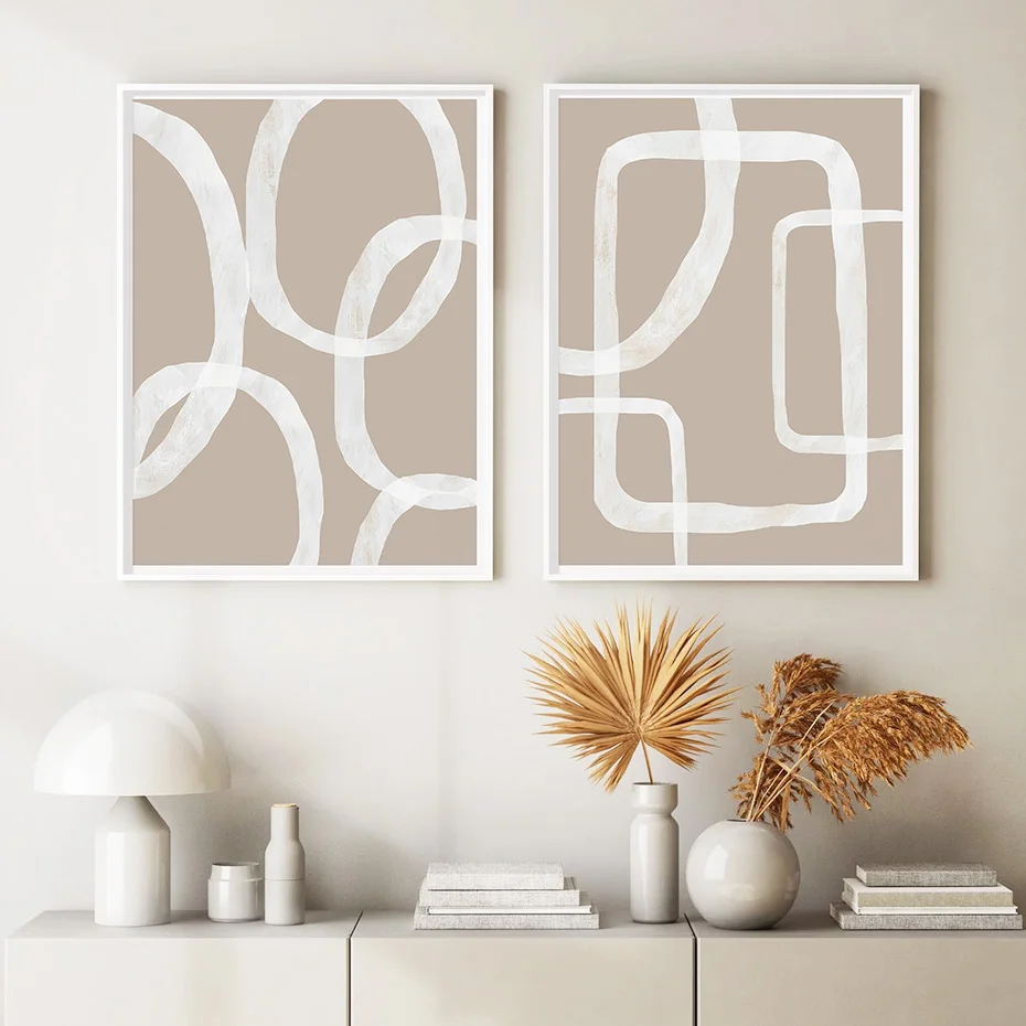 Abstract Line Wall Art Mural Canvas Painting Brush Beige Background Posters And Prints Picture Living Room Corridor Home Decor