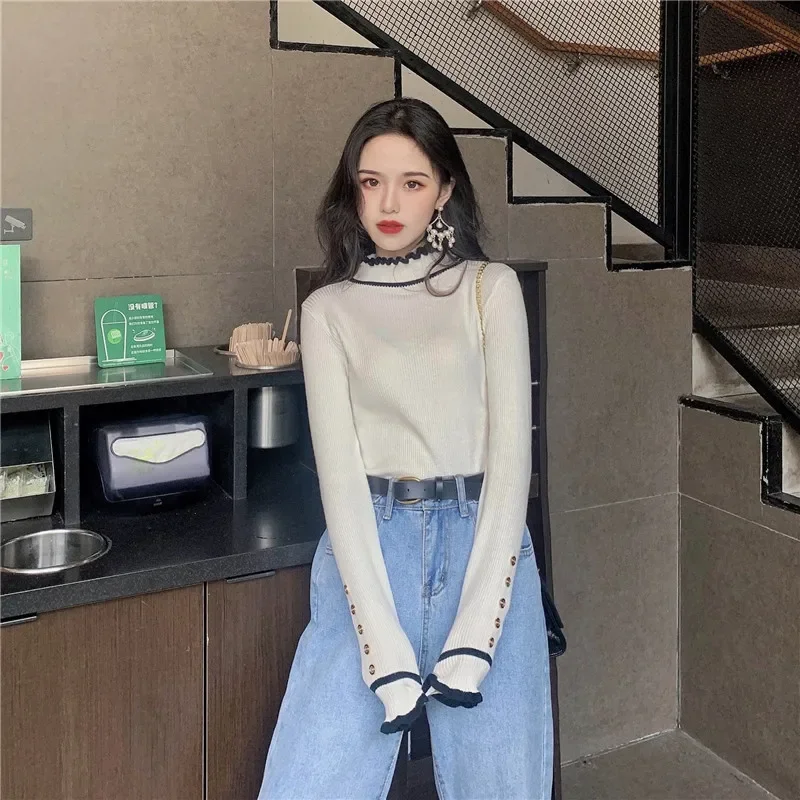 Slim Sweaters Women Panelled Lounge All-match Advanced Autumn Winter Popular Trendy Leisure Stylish Minimalist Classic Hipster