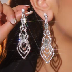 Fashion exquisite full of diamonds set zirconia irregular long earrings female niche light luxury temperament versatile earrings