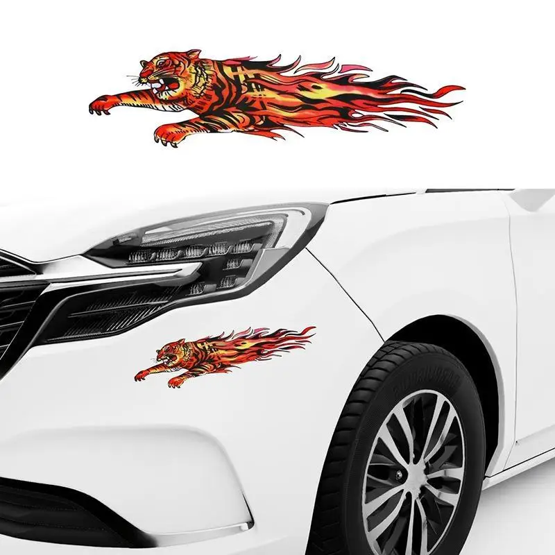 Creative Car Body Scratch Cover Sticker Tiger Flame Cartoon Decal For Electric Vehicle Automobile Personalized Decoration