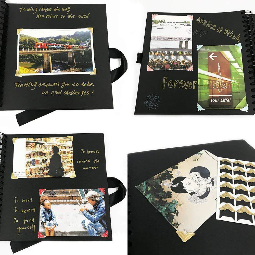 ZK20 80 schwarze Seiten Erinnerungsbücher DIY Handwerk Fotoalben Scrapbook Cover Kraftalbum für Hochzeitstag Geschenke Erinnerungsbücher