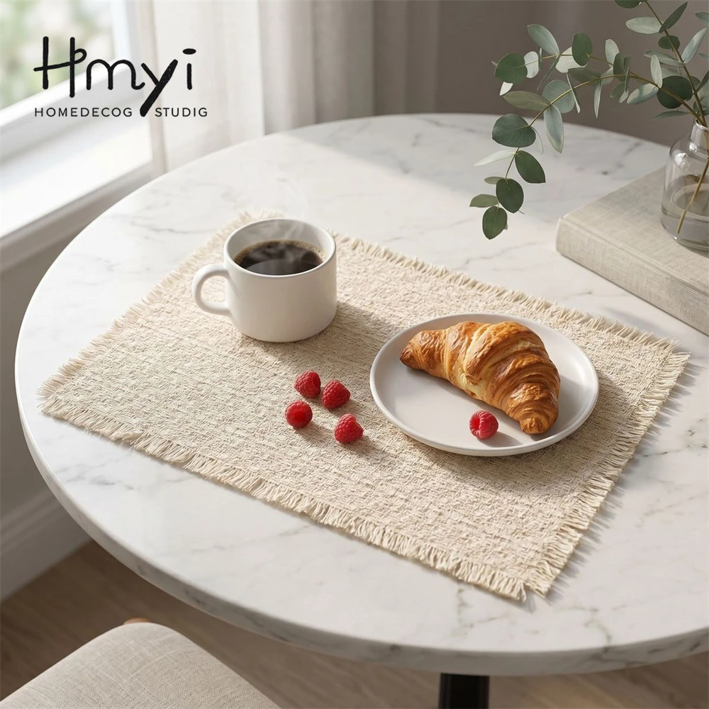 Ins-Wind Hand-made Placemat Rectangular Woven Desktop Decoration Cushion High-value Coffee Coaster