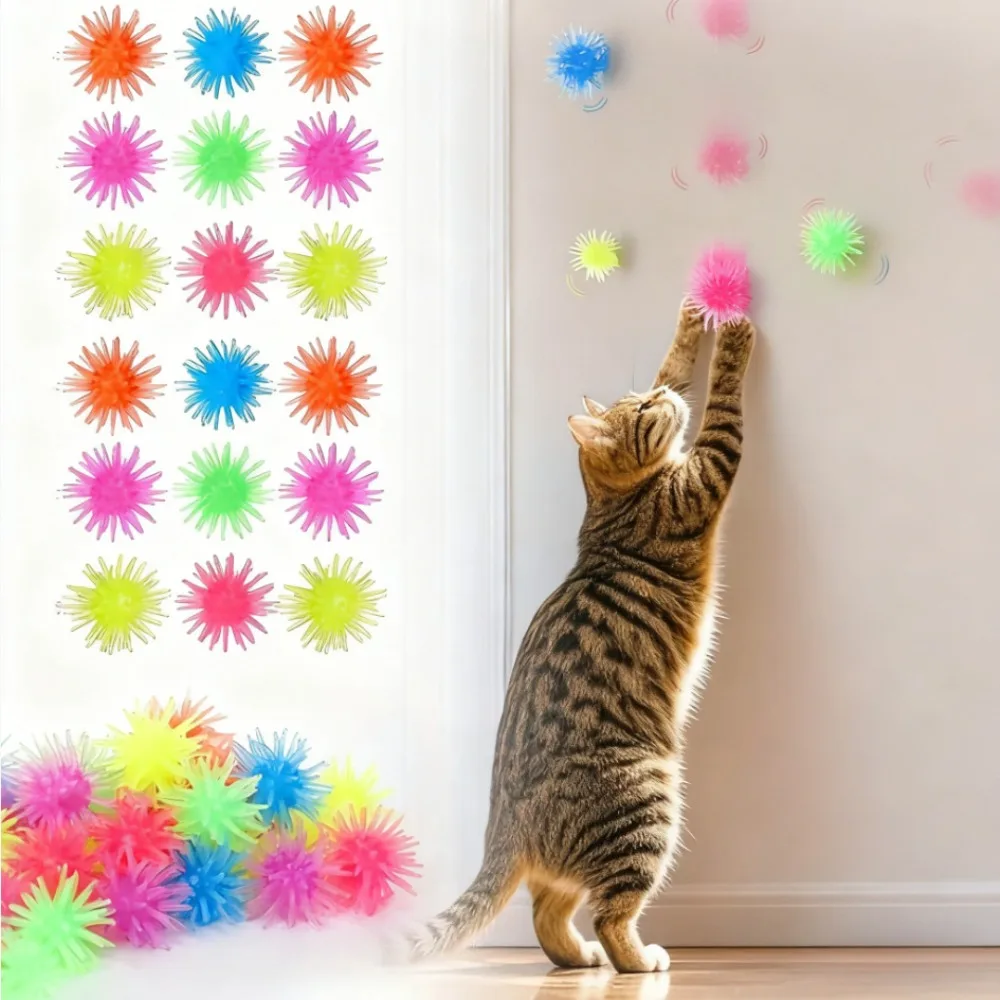 Pelotas de juguete para gatos de colores aleatorios, rodamiento automático autoentrenante, escalada de pared que rebota duradera para gatitos de interior, 12/24 Uds.