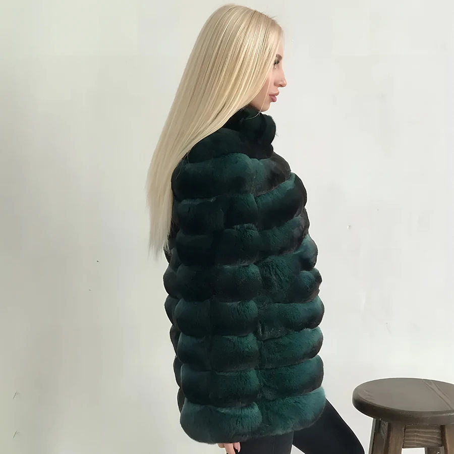 Chinchilla Rex Kaninchen Pelzmantel Frauen Kaninchen Pelz Jacken Winterkleid ung Frau Luxus hochwertige Echtpelz Jacke