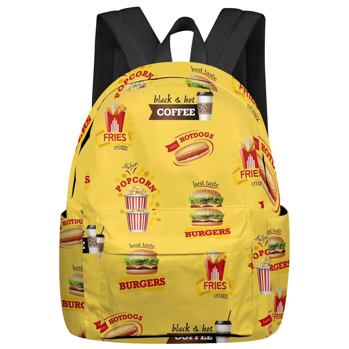 

Fries Burger Yellow Coffee Hot Dog Cartoon Food Large Capacity Backpack Men Laptop Bags High School College Girl Student Mochila