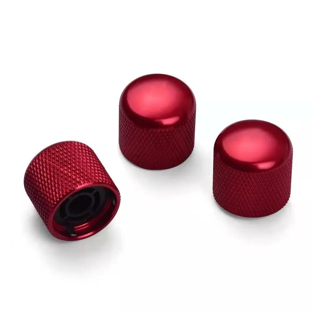 3pcs of 1 Set Electric Guitar Volume Tone Control Knobs Dome Metal Potentiometer Caps Red Guitar Accessory