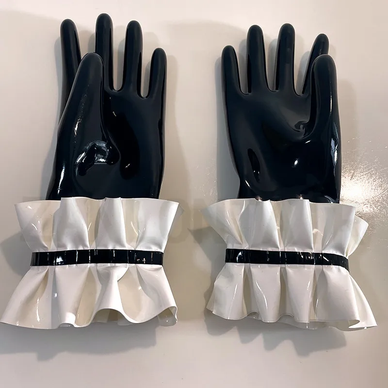 New Sexy Lingerie Women Handmade Latex Princess Club Wear Short Wrister Lace Cording Gloves with Lace Bow Bowknot Bracer Fetish