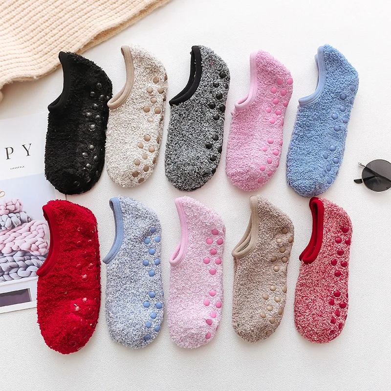 Thickened Cashmere Socks Women Winter Warmth Home Floor Sock Silicone No-Slip Boat Sox Shallow Stocking Colors Coldproof Hosiery