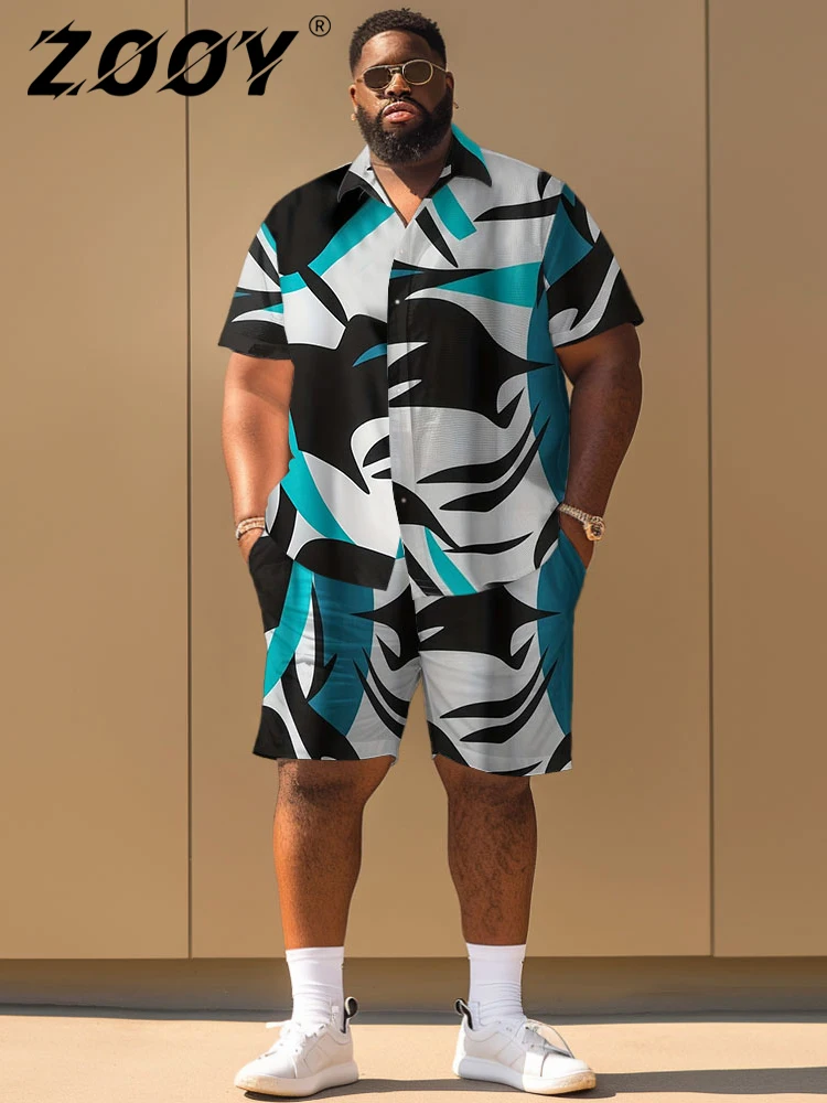 

L-9XL Short sleeved Shirt Shorts Set Plus Size Men Summer Leisure Vintage Pattern Holiday Coconut Tree Print Two Piece Set ZOOY