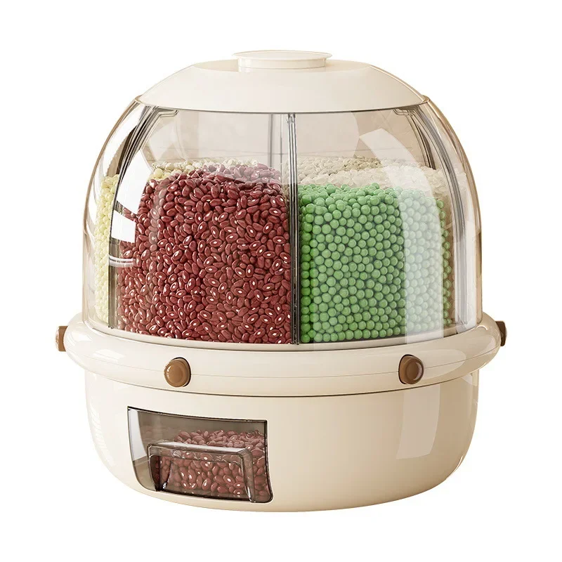 Grid rice bucket rotatable multi-functional grain storage box rice insect-proof moisture-proof sealed rice storage box household
