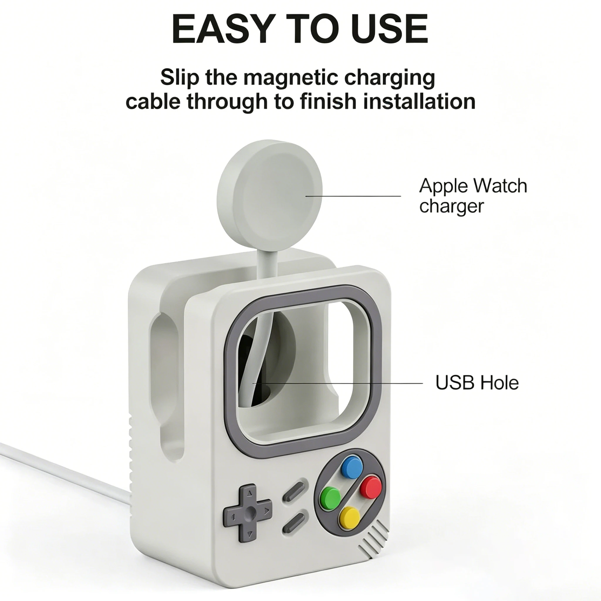 Desktop Holder for Apple Watch Charger Stand Retro Computer Pattern Charging Base for lWatch 11 10 9 8 7 6 5 4 SE Silicone Dock - view 4
