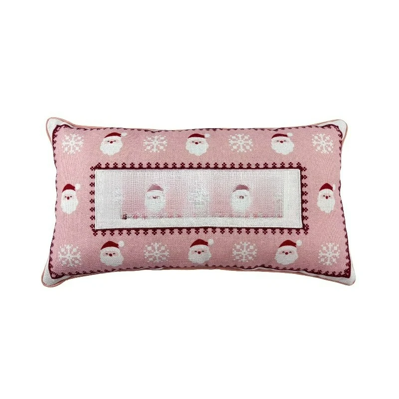 Santa Lumbar Pillow - Not My First Ho Ho Ho Down Decorative Christmas Accent, Pink and Red, 18