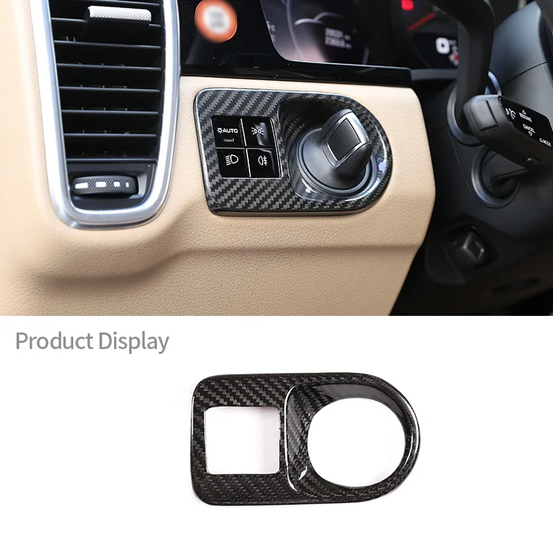 

For Porsche Cayenne 2018-2021 Real Carbon Fiber Interior Headlight Switch Ddjustment Frame Panel Cover Decorative Car Accessoies