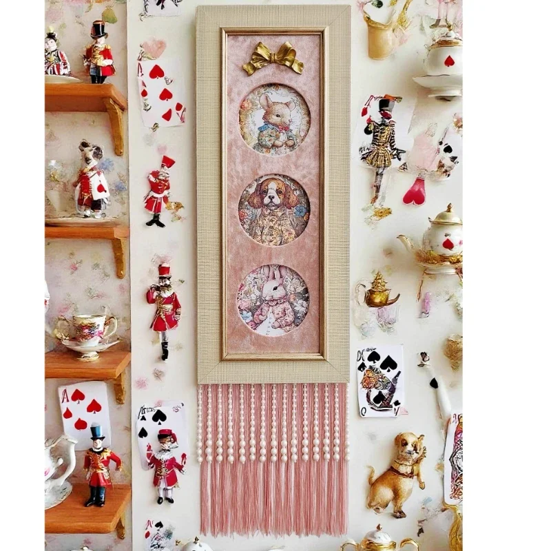 Alice style bow girl room pink French tassel niche retro pearl decorative painting