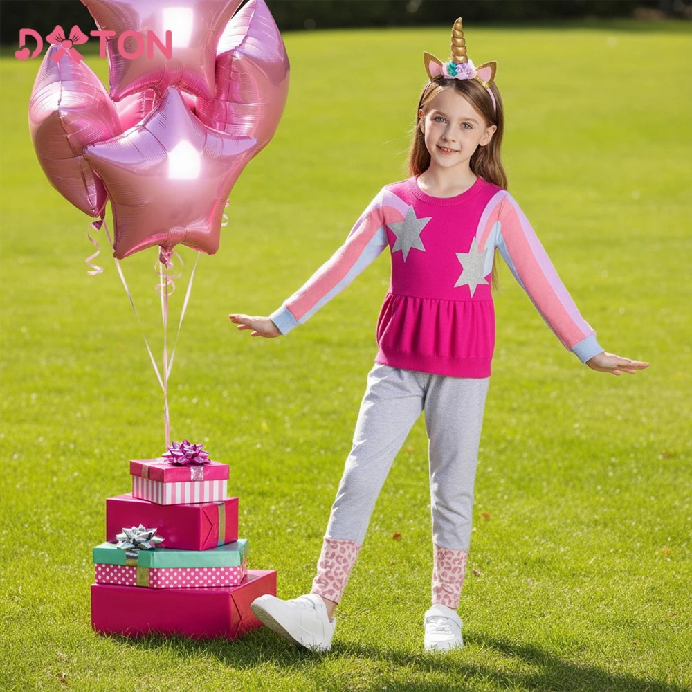 

DXTON Pullover Children's Knitwear O-Neck Winter Baby Girls Knitting Loose Tops Star Casual Elastic Toddler Sweater Clothes 3-8Y