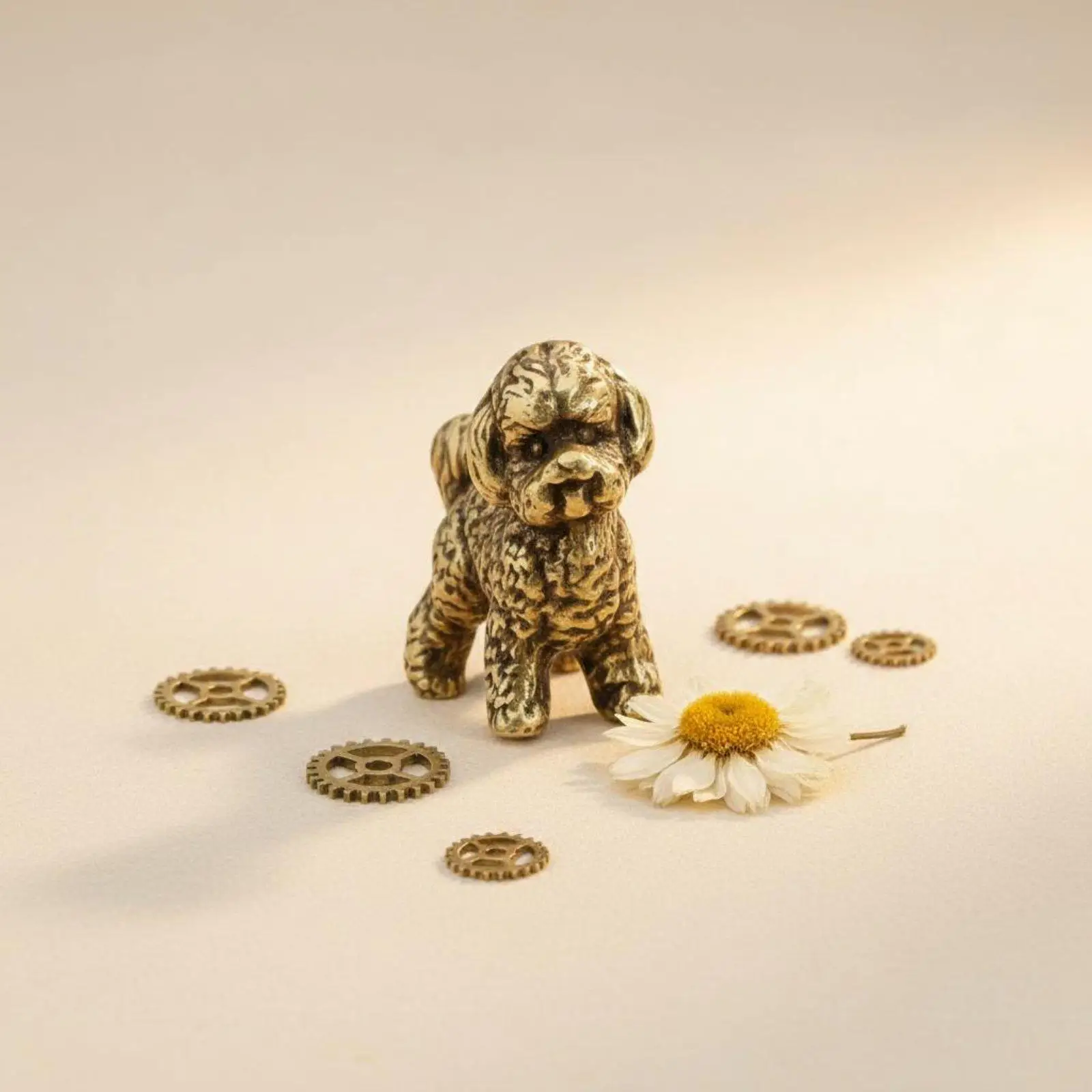 Miniature Stuffed Dog Ornament Collectible Solid Brass Dog Figurine Cute Brass Poodle Statue for Collectors, Desk, Car - view 6