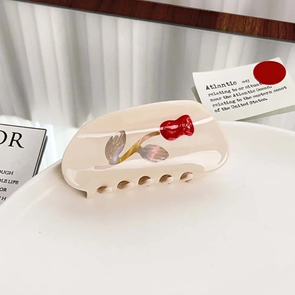 

Rhinestone Rose Flower Hair Claw Barrette Hairpin Acetic Acid Shark Clip Headwear Geometry Back Head Hair Grab Travel