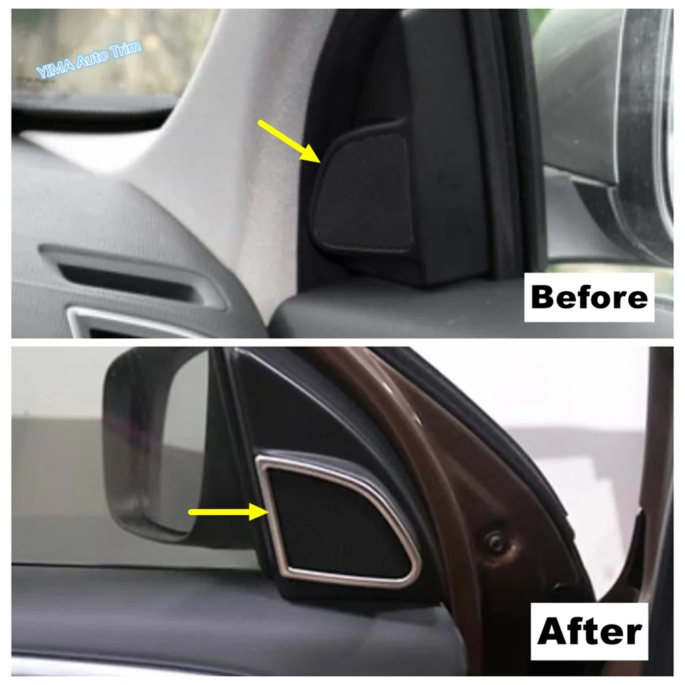 2Pcs Car Interior Door Audio Speaker Trim Cover Decoration For VOLVO XC60 2012 - 2017 Silver Style Stainless Steel Accessories