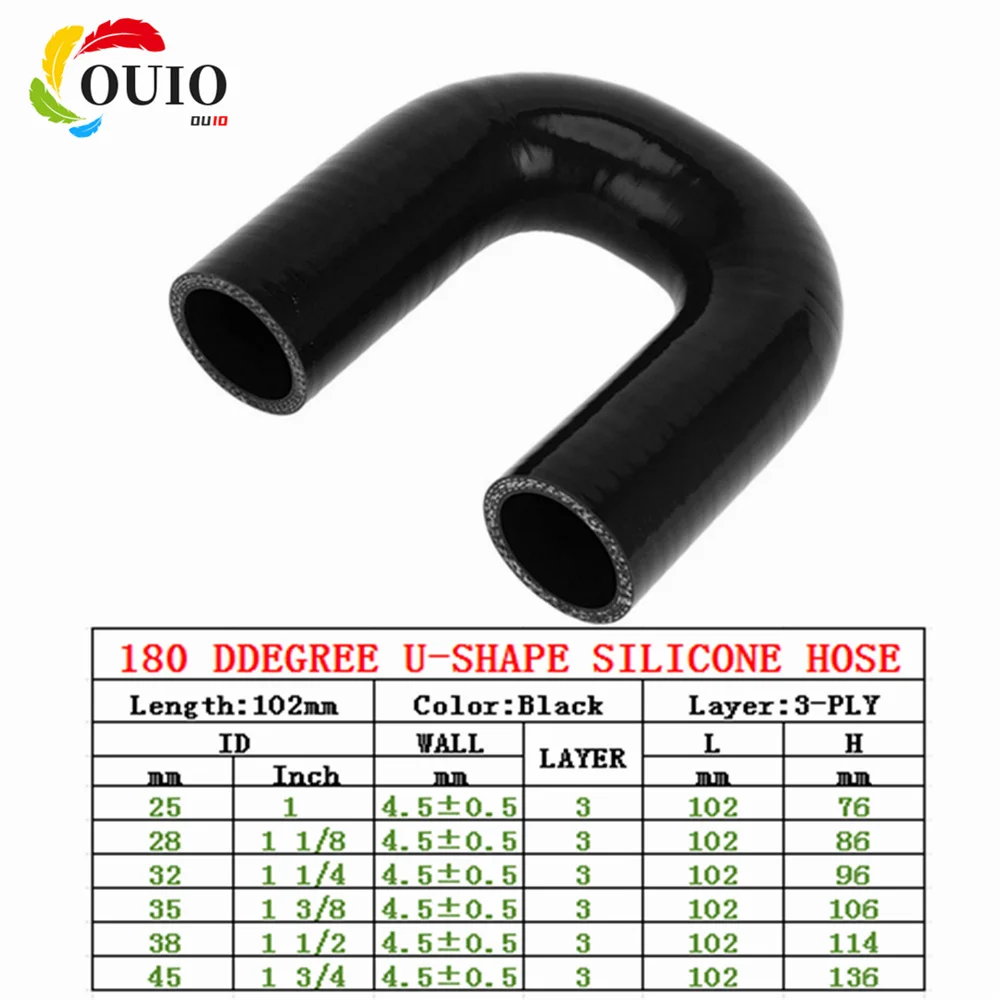 

SILICONE 180 DEGREE ELBOW HOSE INTAKE INTERCOOLER TURBO PIPE ID: 25mm-45mm