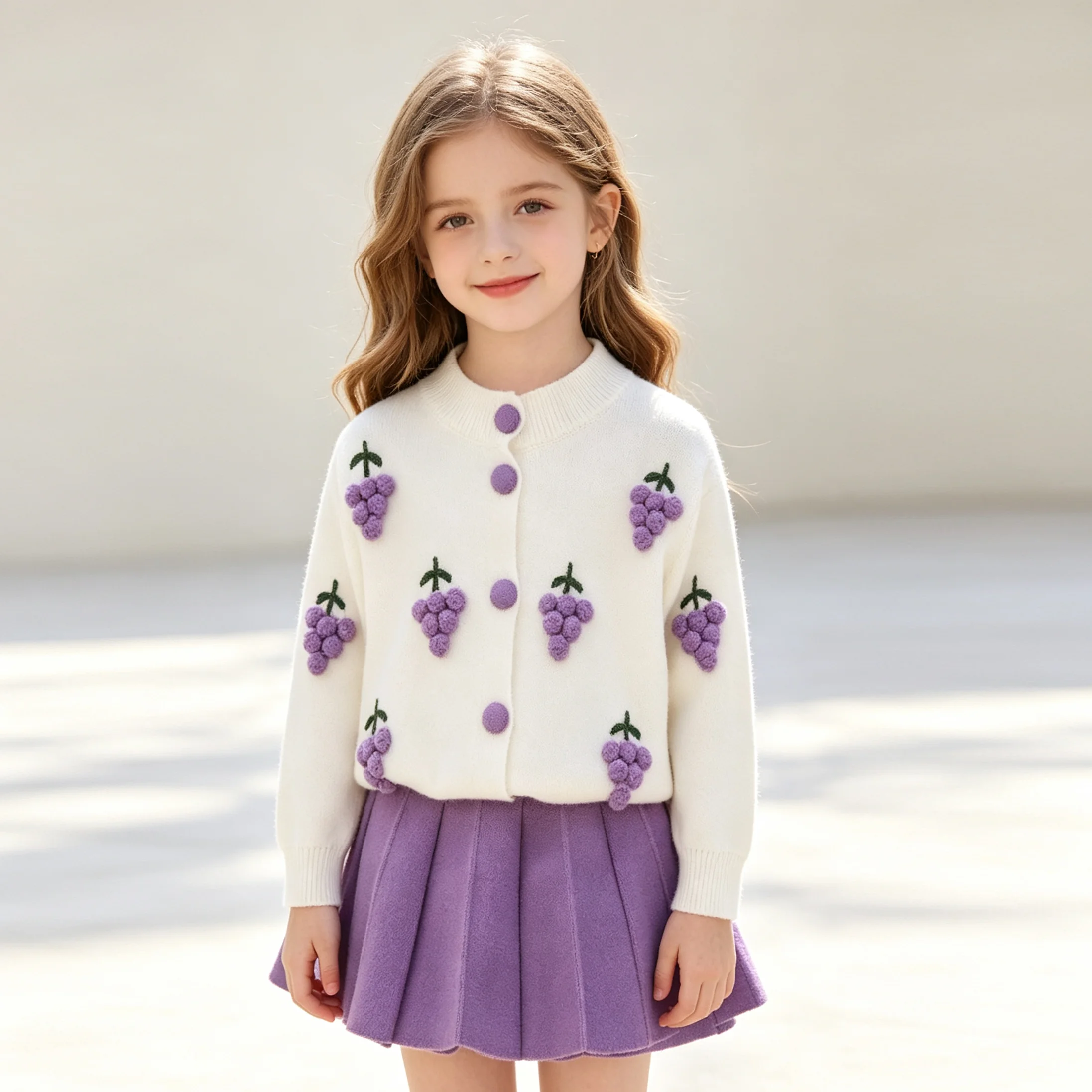 Girls long sleeve knitting suit 2026 Christmas autumn winter new girls sweater cardigan knitting Top + skirt two piece set