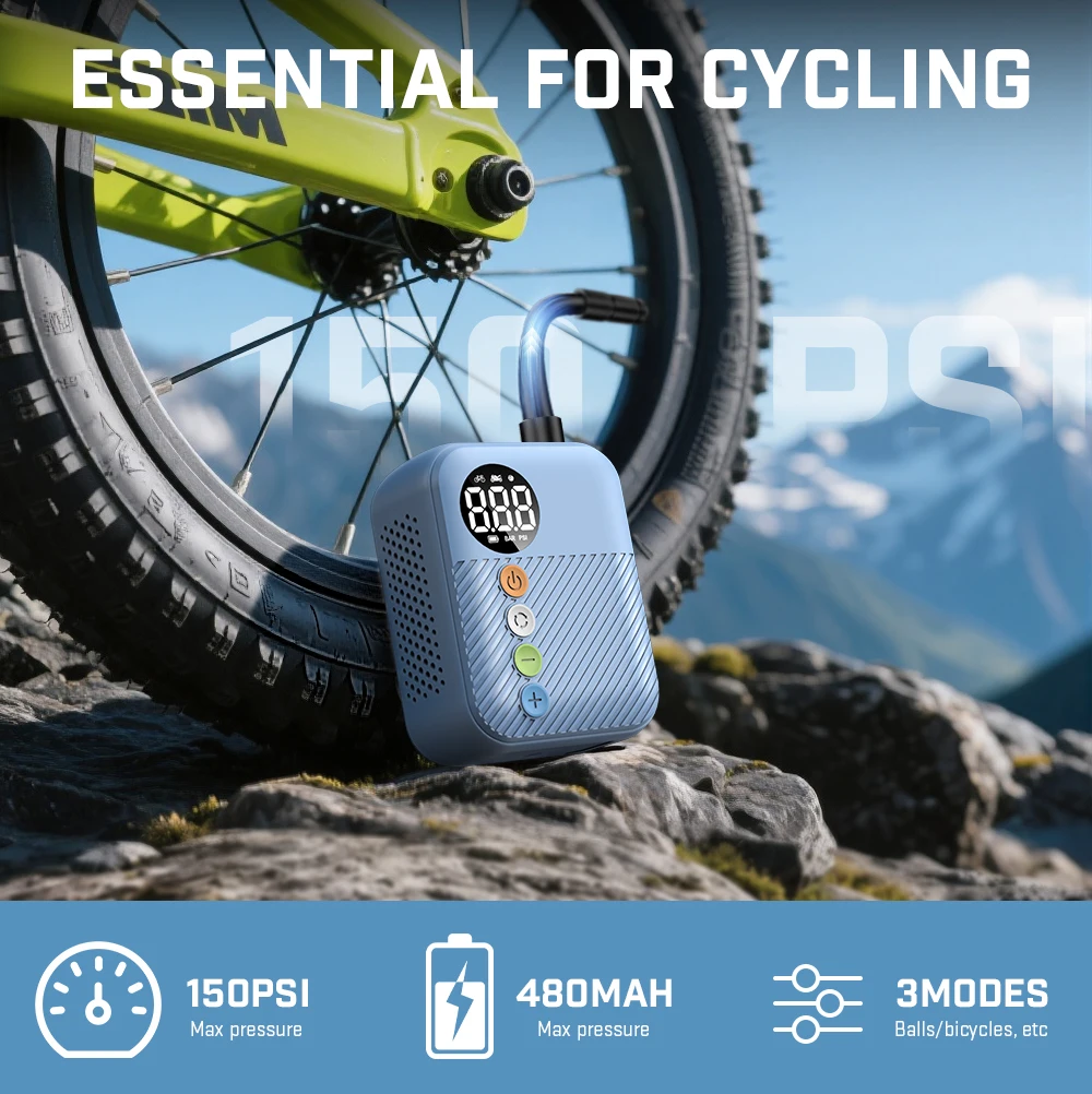 Carsun Portable Mini Bike Air Pump - Rechargeable Digital Pressure Gauge Fast Inflation for Road Mountain Bicycle Tires