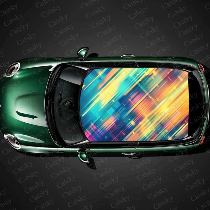 

Colorful Diagonal Stripes Car Roof Sticker Wrap Racing SUV Accessories Packaging Painted PVC Custom Car Graphic Decal