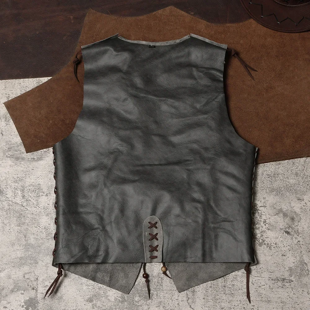 Blunt Razor Horse Riding Genuine Leather Handmade Collarless Cowhide Middle Ancient Western Tribe Wearing Leather Vest