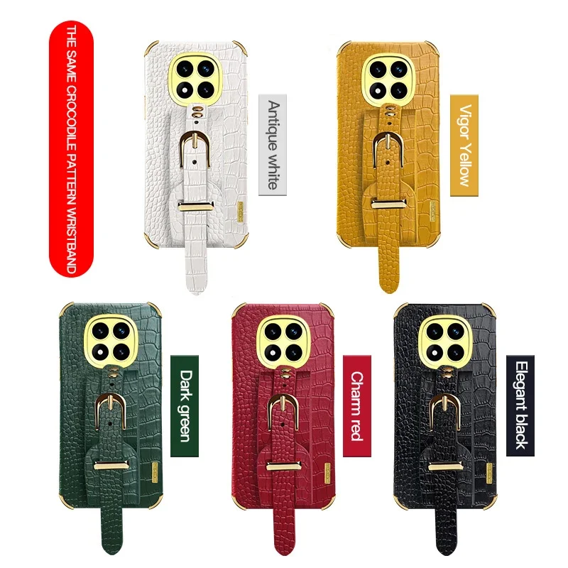 

Wrist Strap Crocodile PU Leather Cases For Redmi 14C Note 14 Pro Plus 4G 5G Stand Holder Shockproof Silicone Cover Phone Case