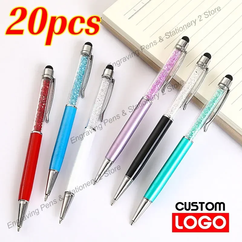 

20pcs/Lot Crystal Metal Ballpoint Pen Fashion Creative Stylus Touch for Writing Stationery Office School Gift Free Custom Logo