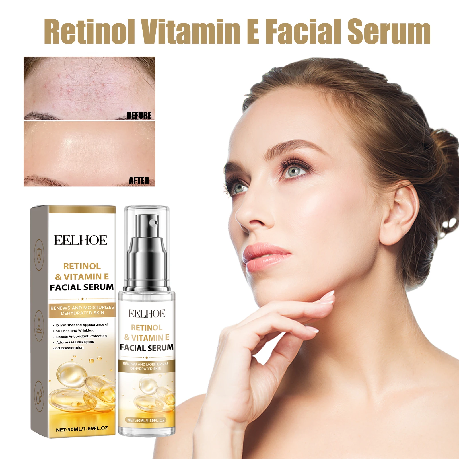 Retinol Facial Essence Nourishing Skin Moisturizing Oil Control Anti-Puffiness Shrinking Pores Skincare Brightening Facial Serum