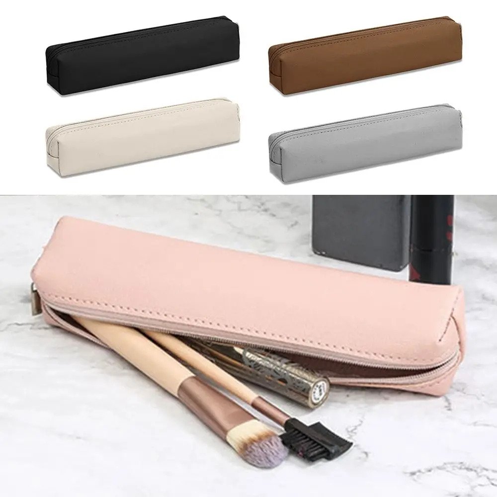 New PU Leather Pen Bag Large Capacity Simple Storage Bag Water Dirt-Proof Stationery Box