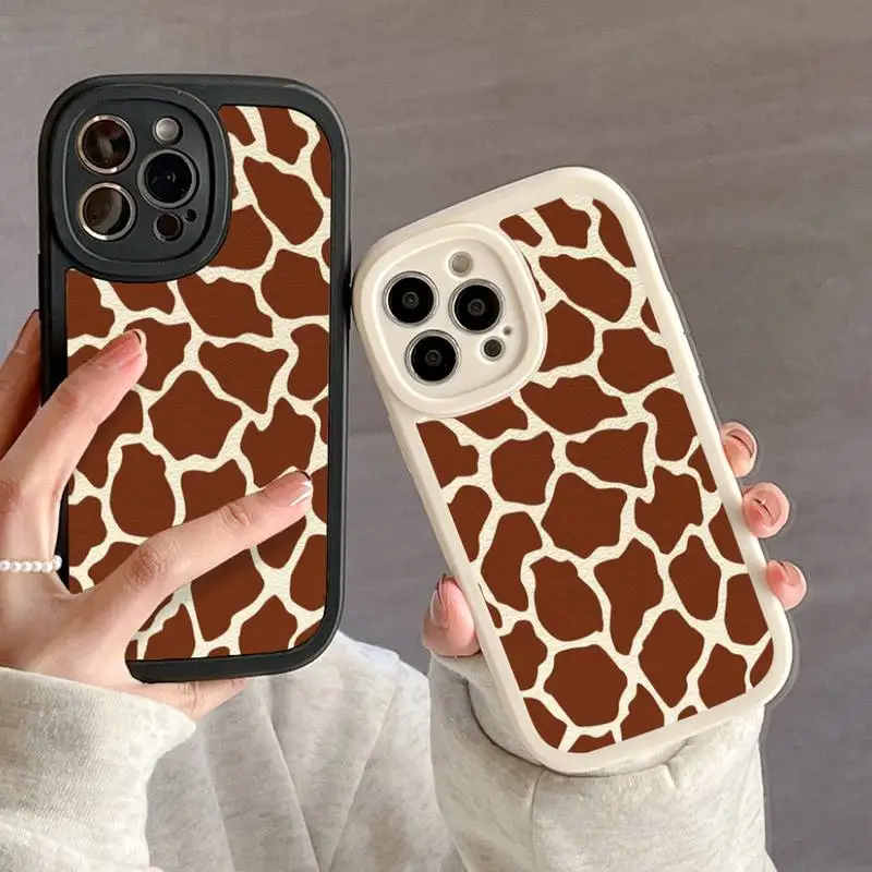 Brown Tan Beige Giraffe Skin Phone Case For IPhone 11 12 13 14 15 Plus Pro Max PU Leather Silicon Soft Cover