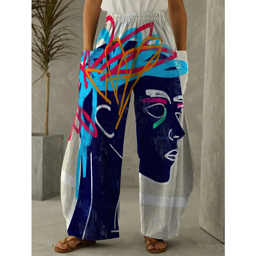 

New Design Artistic Abstraction Woman Loose Long Trousers 3D printed casual retro style High Waist Four Season Wide Leg Pants