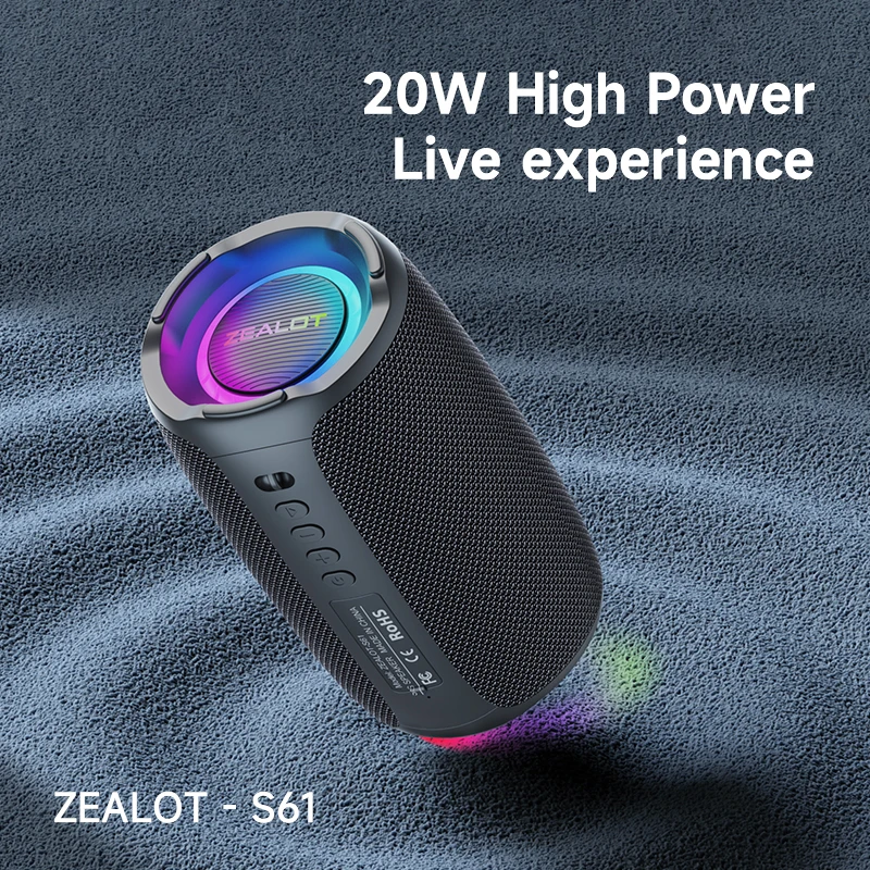 Zealot-S61 مكبر صوت بلوتوث، مع حماية مقاومة للماء IPX6 وصوت جهير خارجي للفناء الخلفي وحفلات الشاطئ، مكبر صوت 10 وات