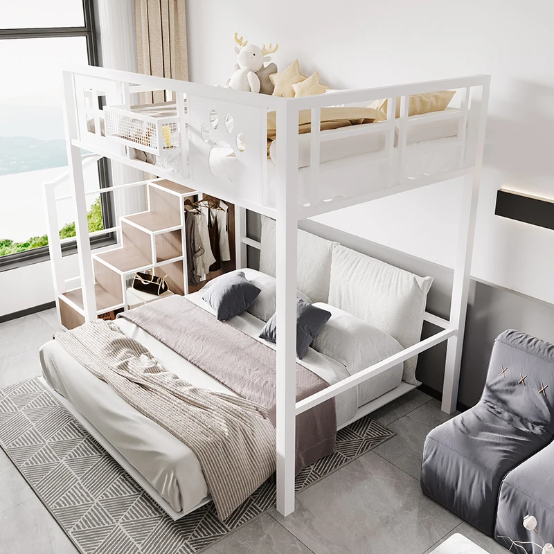 Bed Empty Elevated Attic Bed Single Wrought Iron Children's Duplex Second Floor Bed Under Table Combination Household