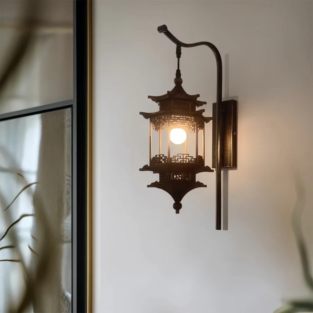 Traditional Oriental Pagoda Wall Light for Patio Porch Garden Balcony Zen Elegant Outdoor Contemporary Decor E27 light source