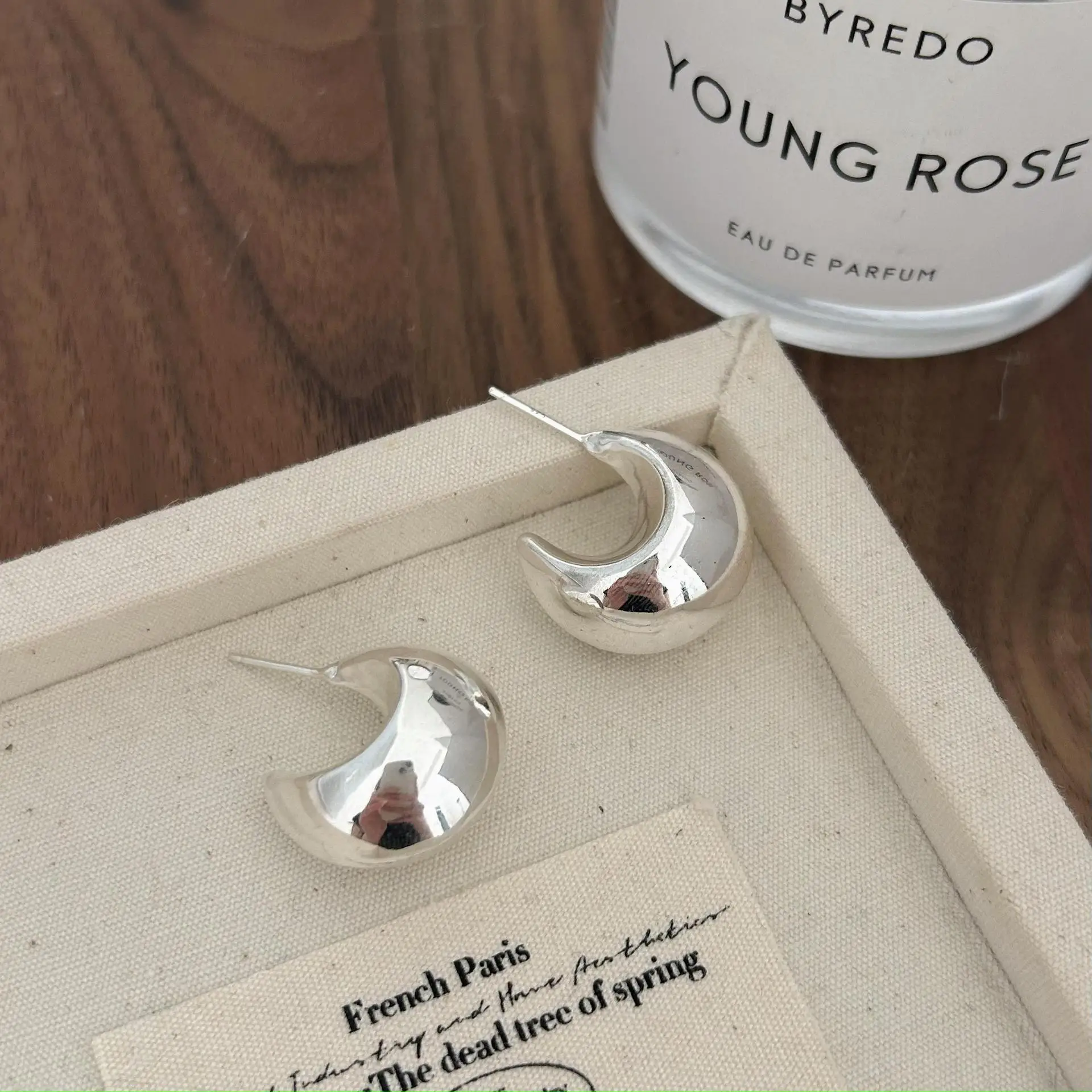 48Hour Shipping 925 Sterling Silver Curved Heavy-duty Earrings for Women's Simple and Fashionable Instagram Style Ears