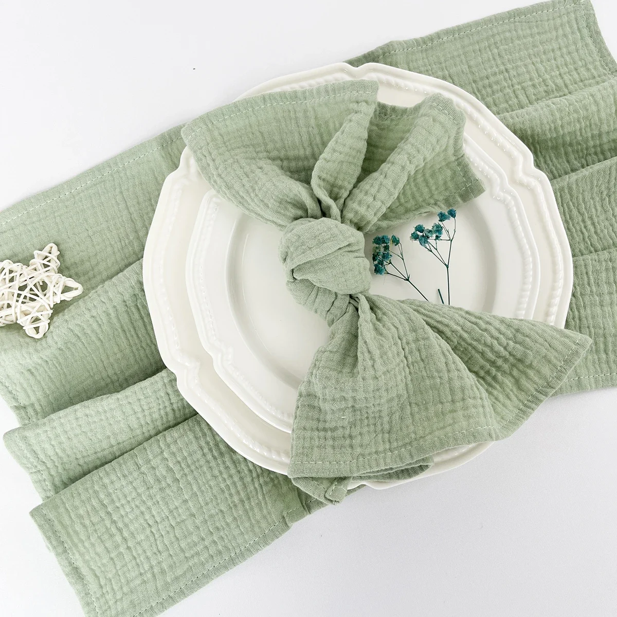 10PCS Double Layered Gauze Cotton Napkin 40x40cm Thicken with sewing for Home Wedding Party Dining Table Decoration